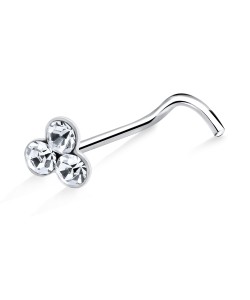 Flower with Stone Silver Curved Nose Stud NSKB-28s